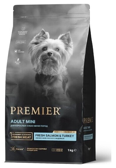 Корм сухой Premier Pet Premier Лосось с индейкой для взрослых собак мелких пород, 1 кг