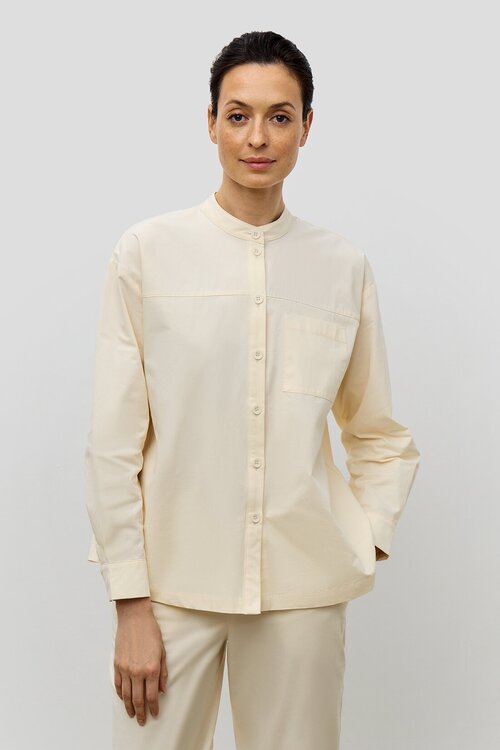 Блуза  Baon, повседневный стиль, свободный силуэт, длинный рукав, манжеты, трикотажная, карманы, однотонная, размер 48, белый