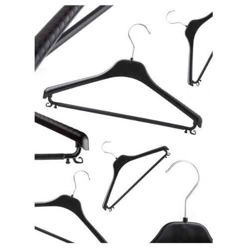 фото Вешалка-плечики для одежды plaston универсальная, пластиковая 42 см с металлическим крючком, черная, набор 5 шт.