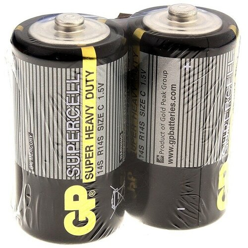 Батарейка солевая GP Supercell Super Heavy Duty, C, 14S / R14, 1.5В, спайка, 2 шт.