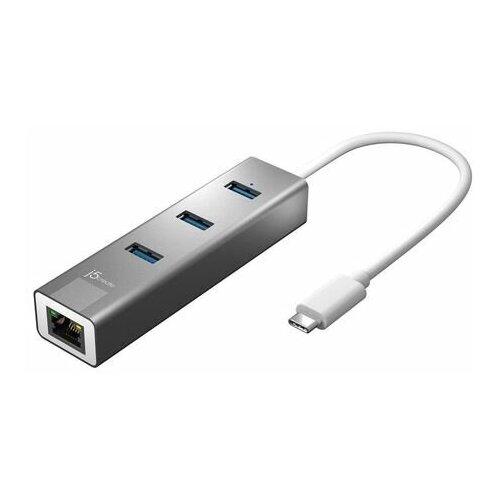 Хаб j5create USB-C на 3 USB Type-A 3.0 и Ethernet порт цвет серый