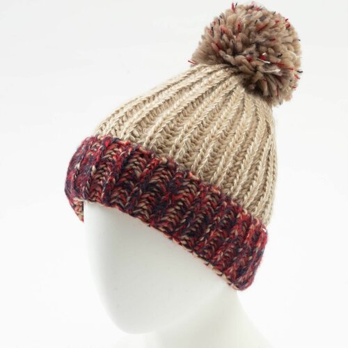 фото Шапка бини minaku, размер 52-54, коричневый, бежевый