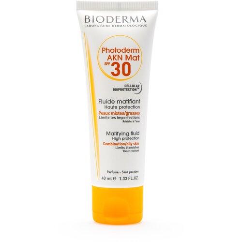 BIODERMA Солнцезащитная матирующая эмульсия для проблемной кожи лица SPF 30 Photoderm AKN Mat 40 мл bioderma photoderm akn mat spf30 matifying fluid эмульсия матирующая для лица 40 мл