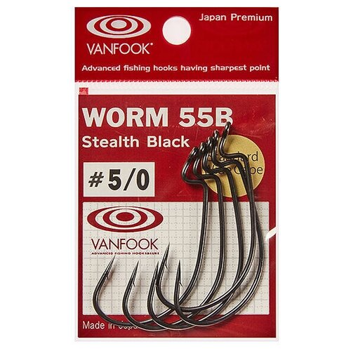 крючки vanfook офсетные worm 55b stealth black 4 0 5шт Офсетные крючки VANFOOK Worm-55B #4/0 stealth black, # 0000681327