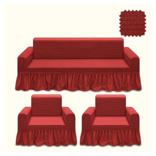 фото Karteks комплект чехлов на диван и на два кресла barbara цвет: бордовый br21725 (одноместный,трехместный)