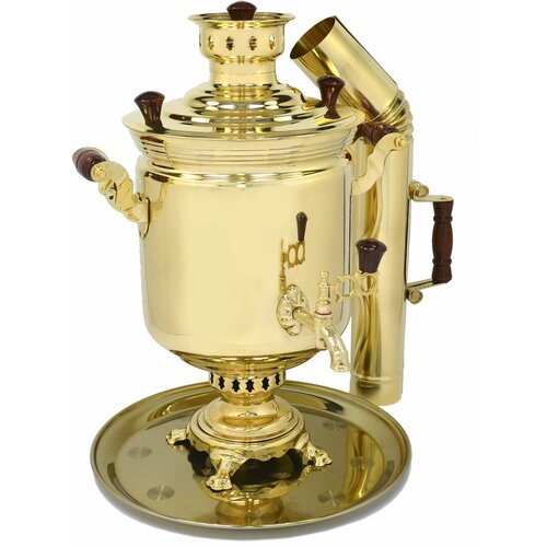 Самовар жаровой на дровах Банка ТСК тулавар, 7 литров, латунный в наборе 3 предмета