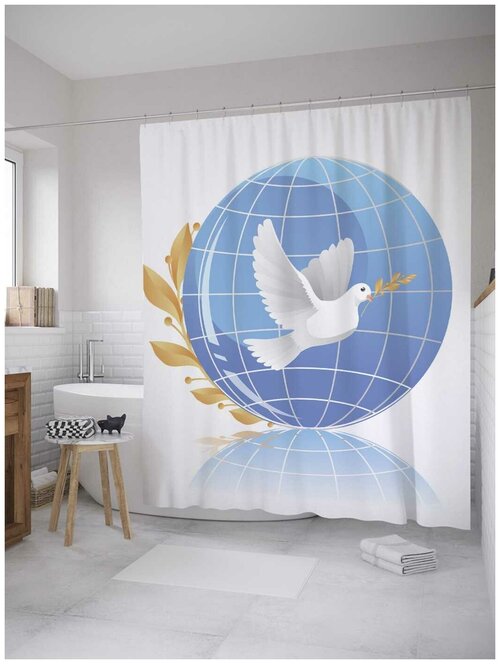 Штора для ванной JoyArty Голубь мира на глобусе 180х200 (sc-7838)180х200 см
