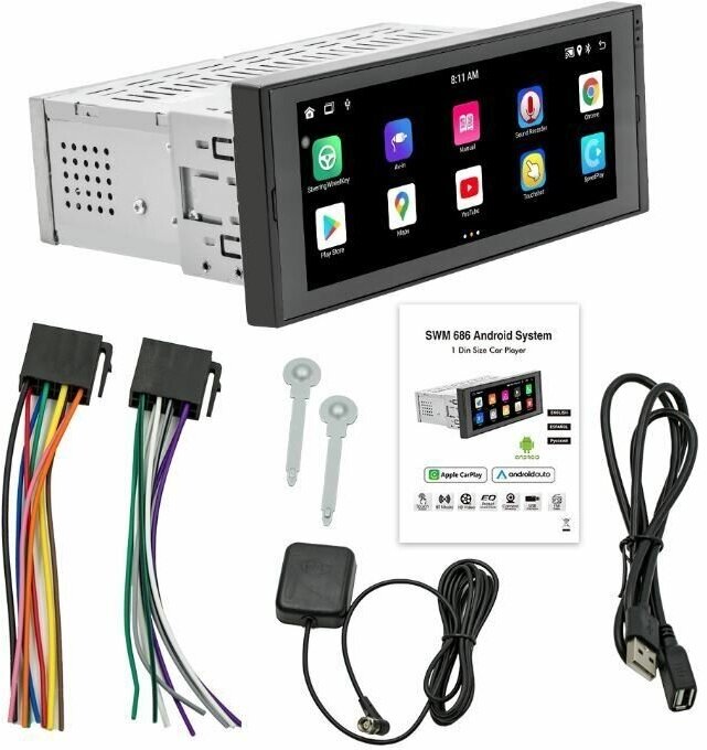 фото Автомагнитола универсальная SWM 686 (1din, подкллючение по ISA, 6.86" 2+32GB, Android 12, GPS)