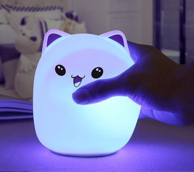 Силиконовый мягкий ночник Котик Cute Cat LED лампа (Бело-розовый) - фотография № 5