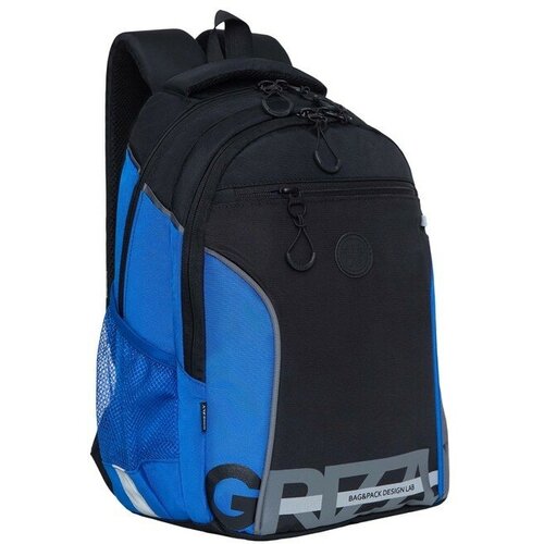 Рюкзак школьный, 40 х 27 х 16 см, Grizzly 259, эргономичная спинка, отделение для ноутбука, чёрный/синий RB-259-1m_2