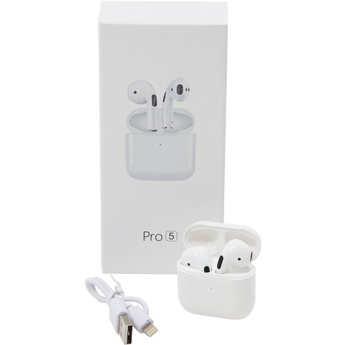 Беспроводные наушники PRO 5 для телефона Блютуз с микрофоном для смартфона Вкладыши для андроида и айфон с кейсом для зарядки Белые 65000₽
