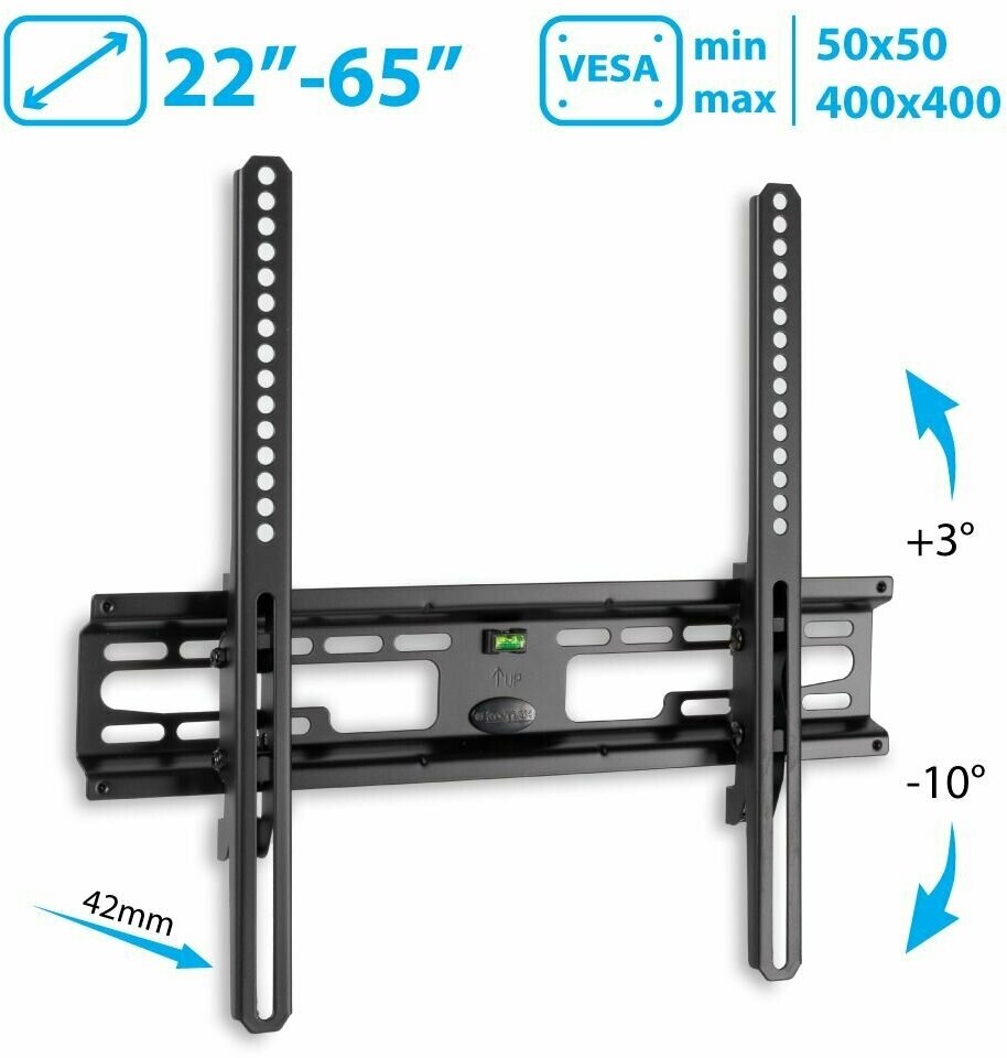 Кронштейн для телевизора на стену / крепление наклонное Kromax FLAT-4 / до 65 дюймов / vesa 400x400