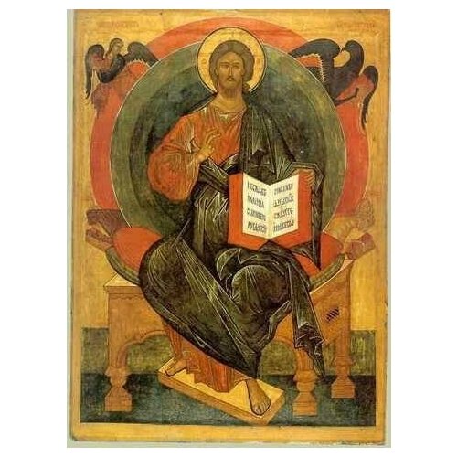Освященная икона на дереве ручной работы - Спас на престоле, 15х20х3,0 см, арт А4927
