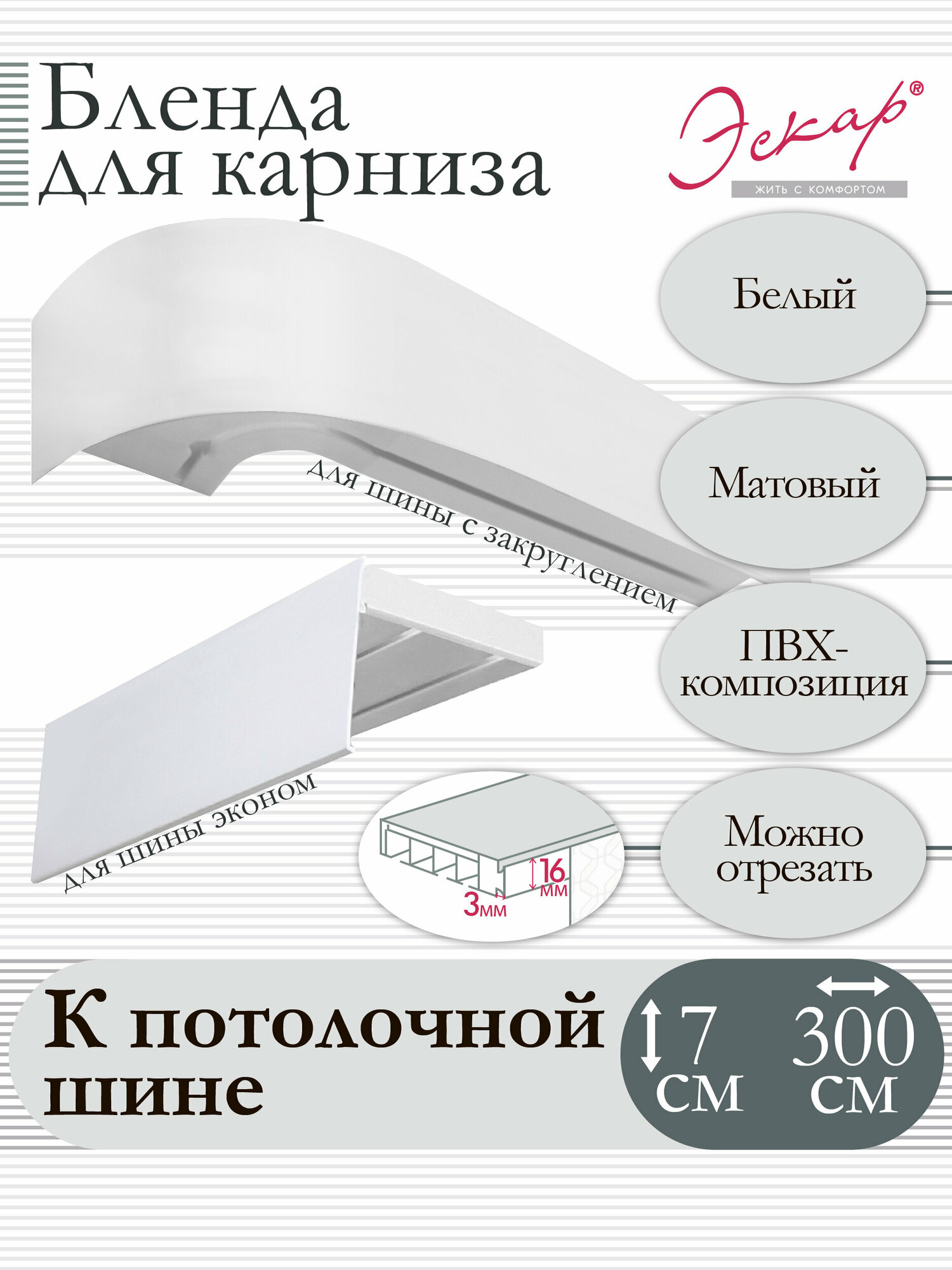 фото Бленда для карниза 7 см, Белый