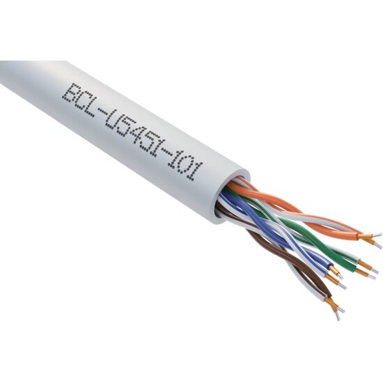 Кабель витая пара Bion BCL-U5451-101 U/UTP, кат.5e, 4x2x0,51мм AWG 24, CCA, одножильный, PVC, для внутренней прокладки, 305м, серый