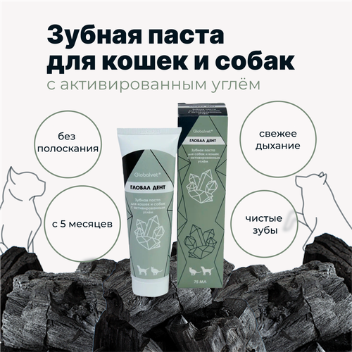 Зубная паста Globalvet Глобал Дент для собак и кошек, 75 мл, с активированным углем