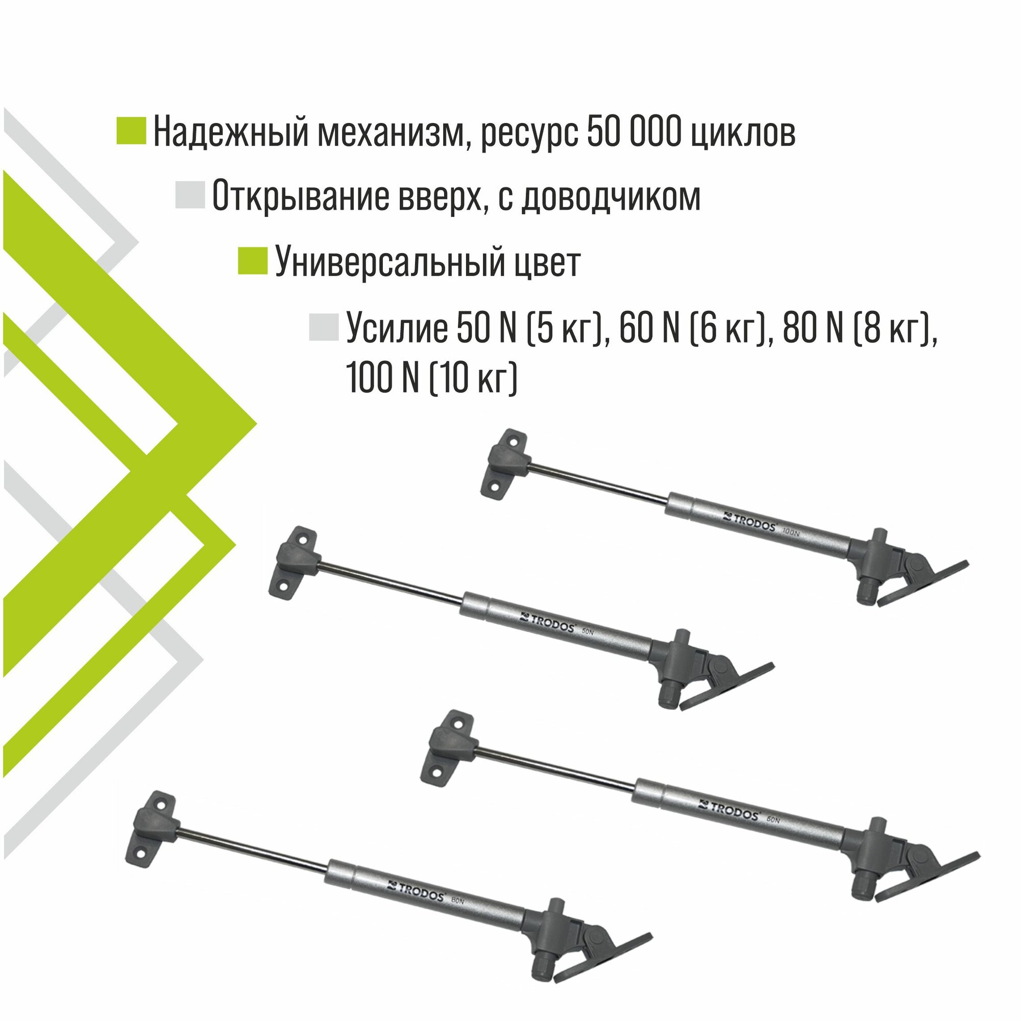 Изображение Газовый лифт Trodos 80N регулируемый с доводчиком открывание вверх, серый металлик