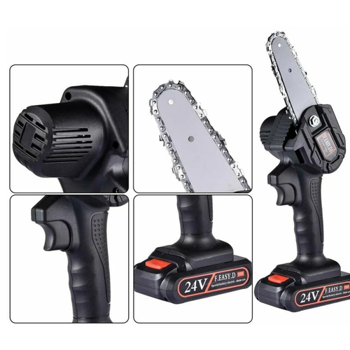 Портативная электропила цепная 550 Вт, 1500 мАч , 24 В , чёрный , 4 дюйма мини-пила / нужен каждому в доме и на даче