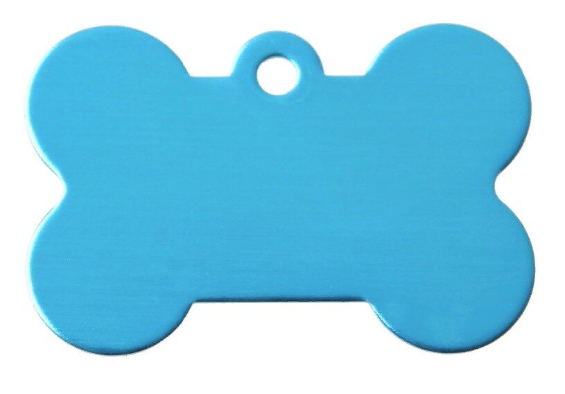 Адресник для собак Косточка малая алюминий голубая 27x11мм / жетон для ошейника / медальон