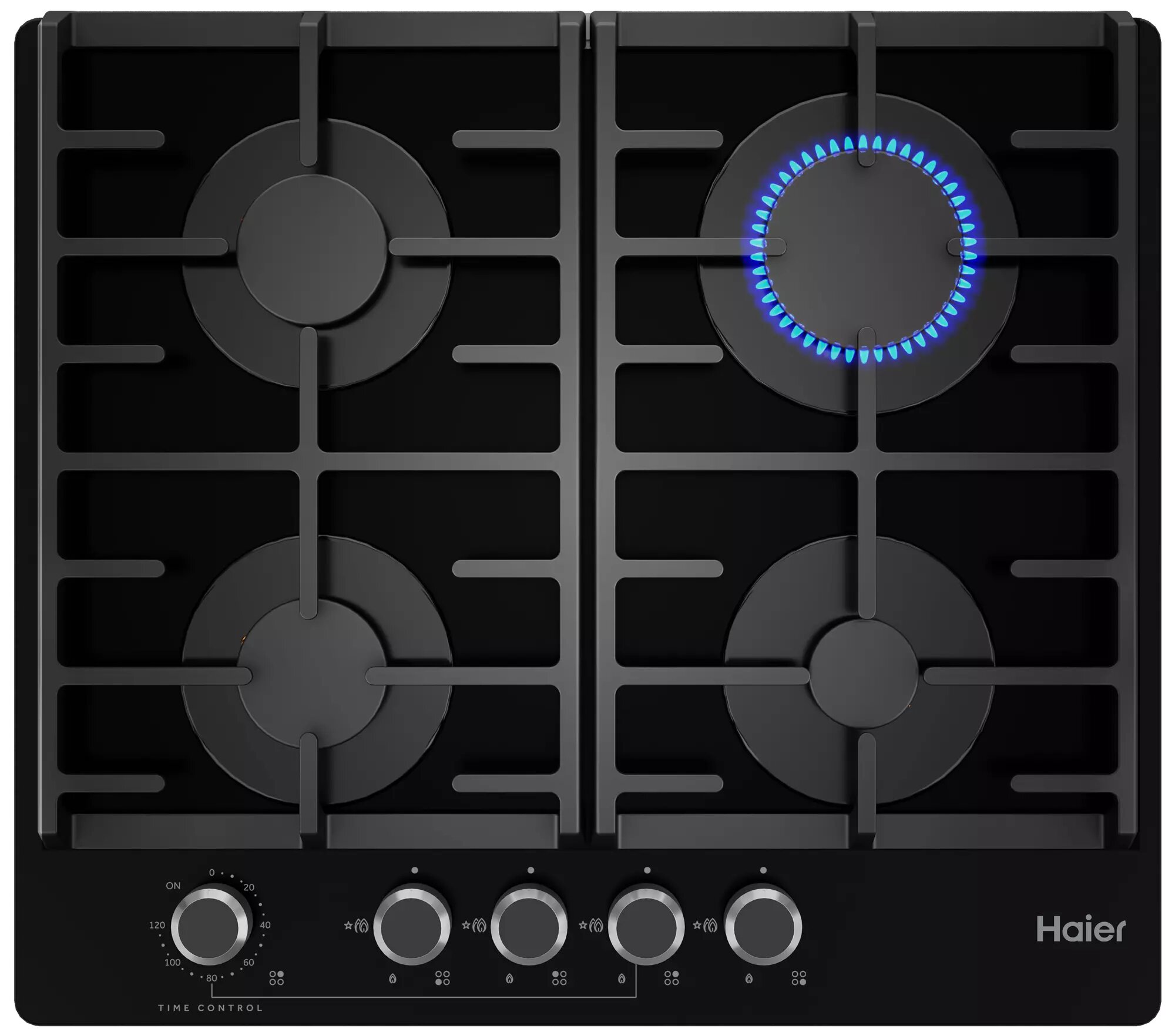Газовая варочная панель Haier HHX-G64CNMB, чугунные решётки, электроподжиг интегрированный