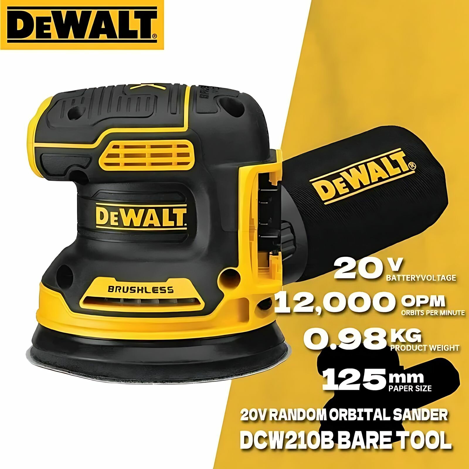 DeWalt DCW210B-A9 20V Беспроводная орбитальная шлифовальная машина
