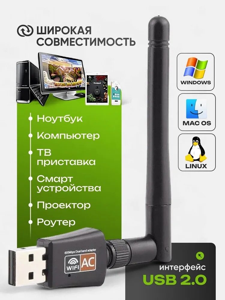 WIFI адаптер для компьютера AlisaFox усилитель wifi сигнала 5 ГГц 600 Мбит/с — фото 1