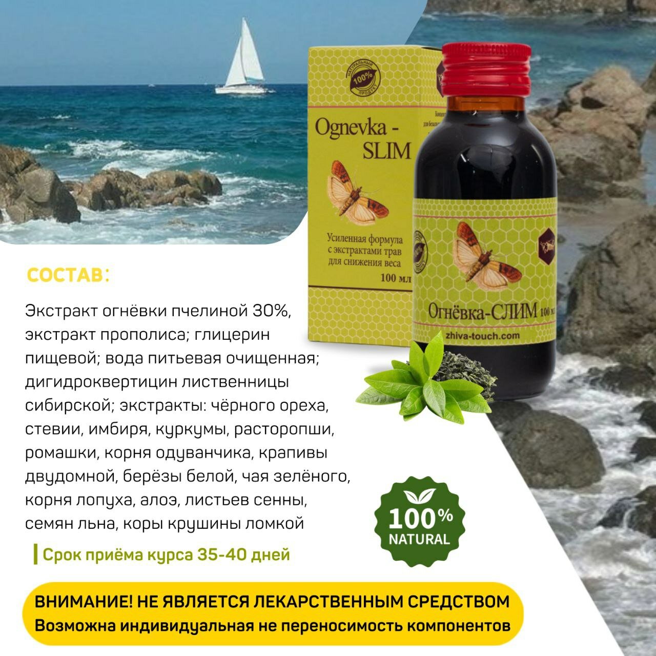 Изображение Настойка Огневка Слим - комплекс детокс для похудения, снижение веса 100 мл.