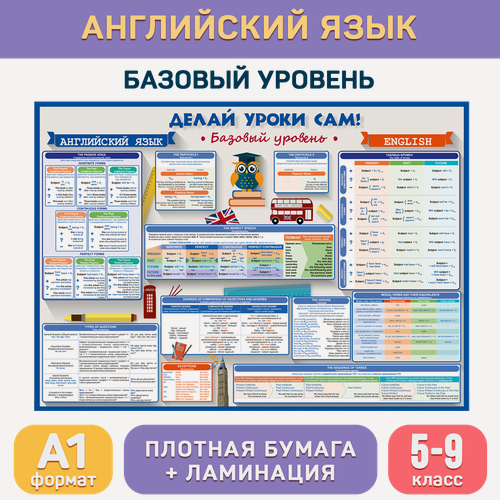 Изображение товара Обучающий плакат А1 «Английский язык базовый уровень (5-9 класс)» для средней школы, Делай уроки сам!