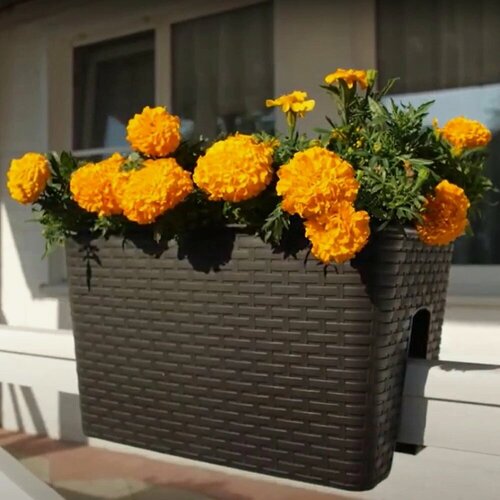 Изображение товара Кашпо на балконные перила "Ротанг" темно-коричневый 39,5 х 27 х 23 см 7 л