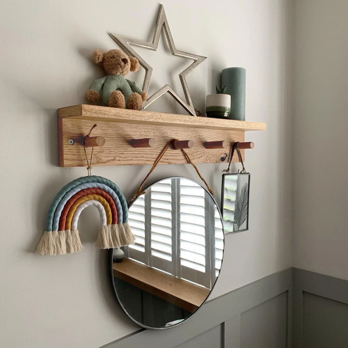 Вешалка настенная SONOMA, массив дуба, 7 крючков, ручная работа, прозрачный