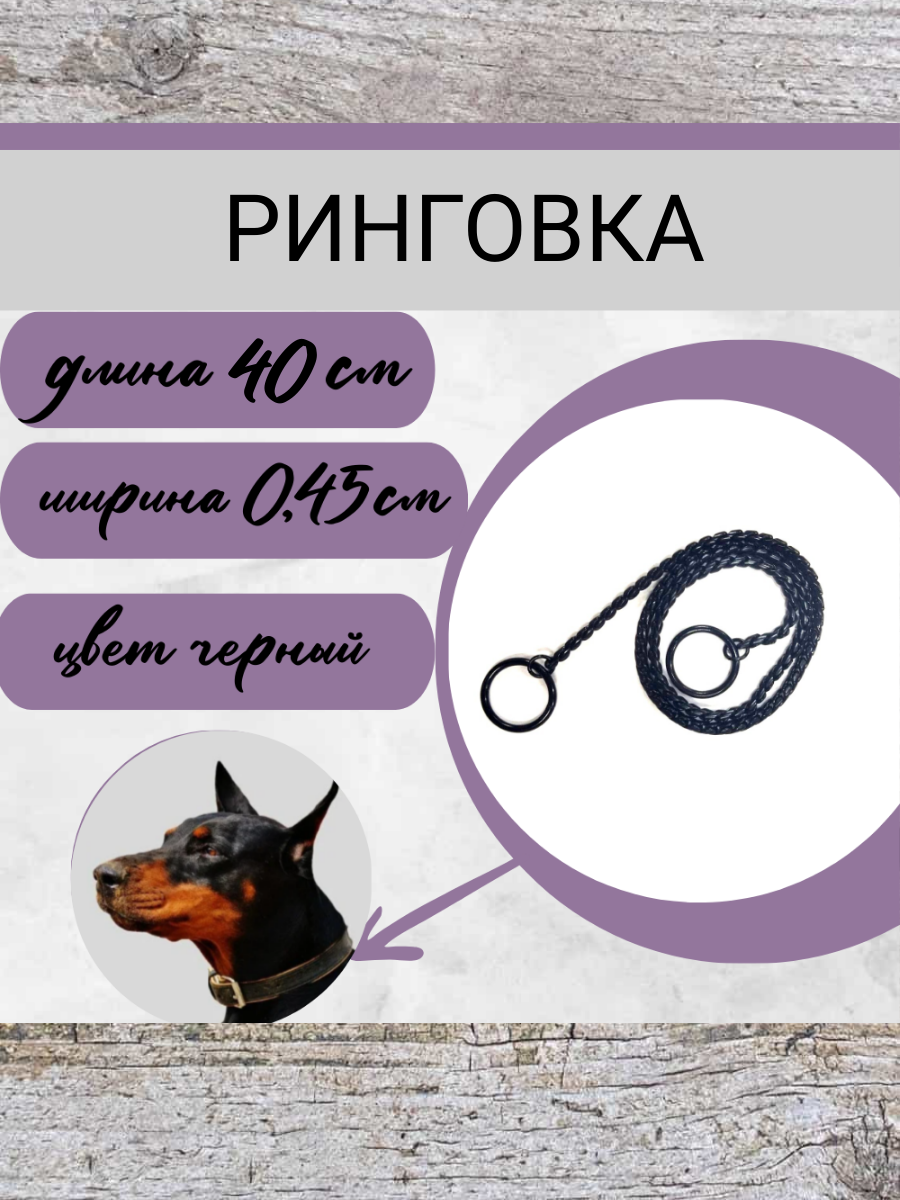 Ринговка для собак 40 х 0,45 см, цепочка-кобра рывковая, ошейник, цвет черный