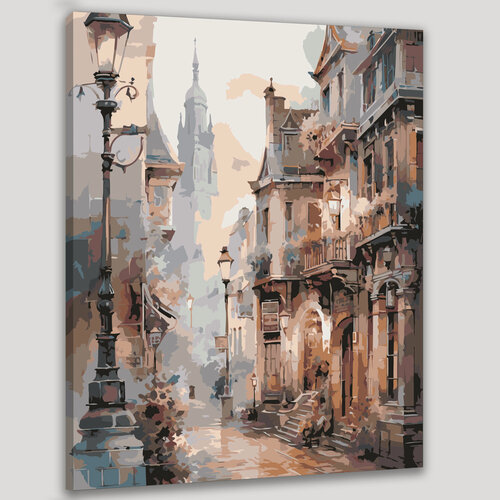 Изображение товара Картина по номерам 40x50 см, акварельная картина, европейский город, узкие улочки, причудливые фонари, здания