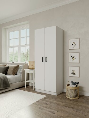 Изображение товара Шкаф для одежды РИК распашной двухстворчатый с полками и штангой 80х48х204 см белый