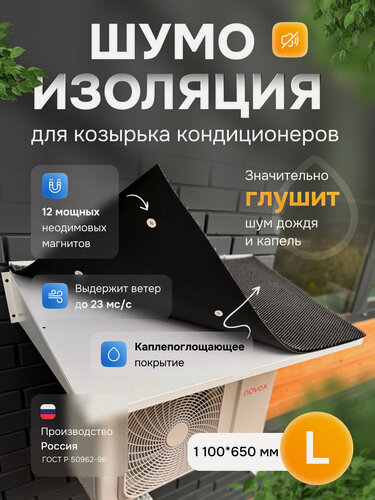 Изображение товара Шумоизоляция на козырек кондиционера L 1100*650, влагостойкая, негорючая, серая, АкваНевод-42