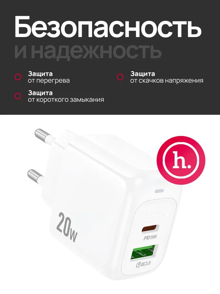 Сетевое зарядное устройство Hoco CS54A 20W: быстрая зарядка для телефона, Type-C, современный дизайн.