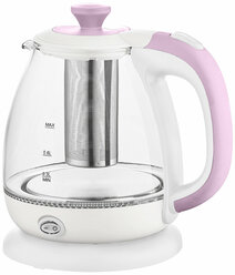 MARTA MT-4644 белый/розовый чайник стеклянный
