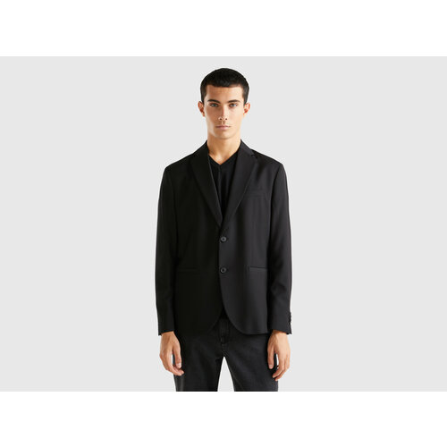 Пиджак UNITED COLORS OF BENETTON, силуэт прилегающий, однобортный, размер 54, черный