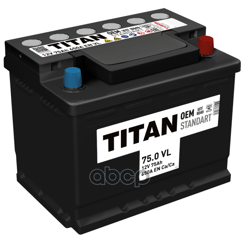 Аккумулятор titan standart 75 а/ч обратная 276x175x190 en650 а