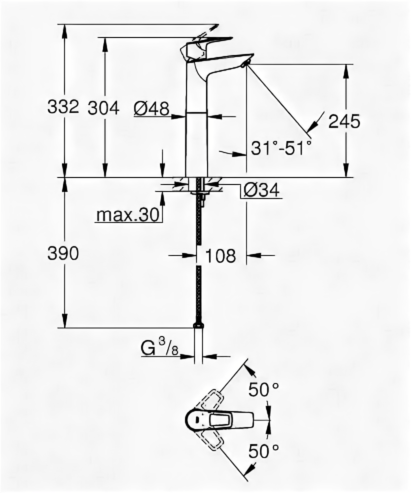 Смеситель для раковины (умывальника) Grohe BauLoop 23764001 серебристый - фотография № 5