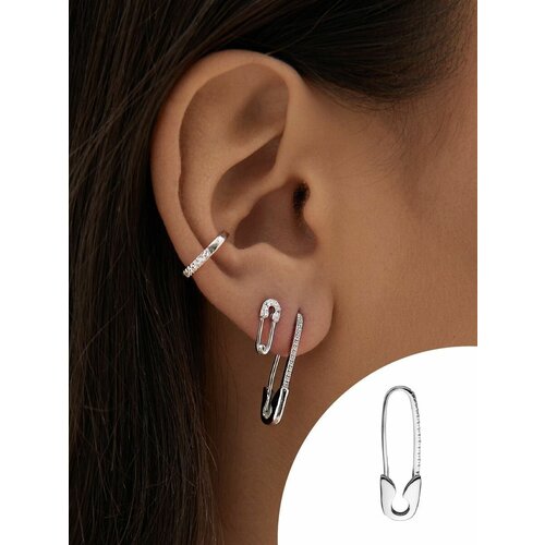 Серьги конго, одиночные MIE, серебро, платина, 925 проба, золочение, родирование, серебрение, циркон, фианит, мультиколор