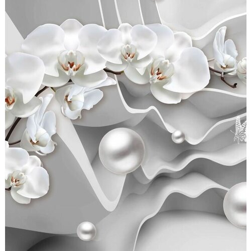 Моющиеся виниловые фотообои Орхидея и бусы монохром 3D, 250х260 см