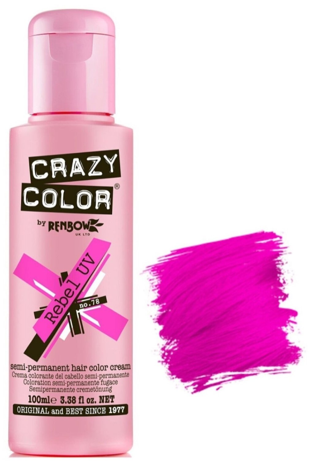 CRAZY COLOR Яркая краска, пигмент прямого действия, розовый неон/78, 100 мл