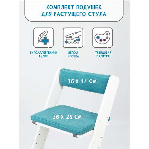 Комплект подушек на растущий стул, чехлы накидки из износостойкого велюра, цвет бирюзовый