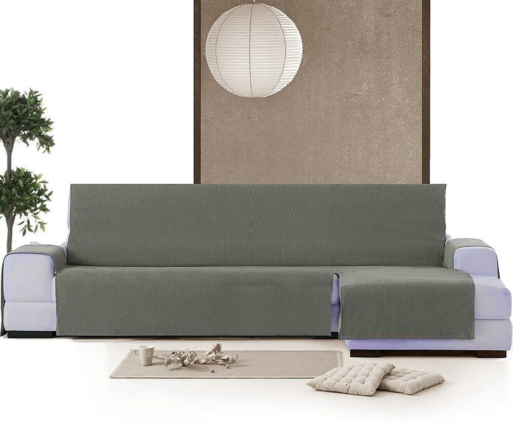 Непромокаемая накидка на угловой диван c оттоманкой справа ISLANDIYA AQUASTOP 235 см, цвет: серый