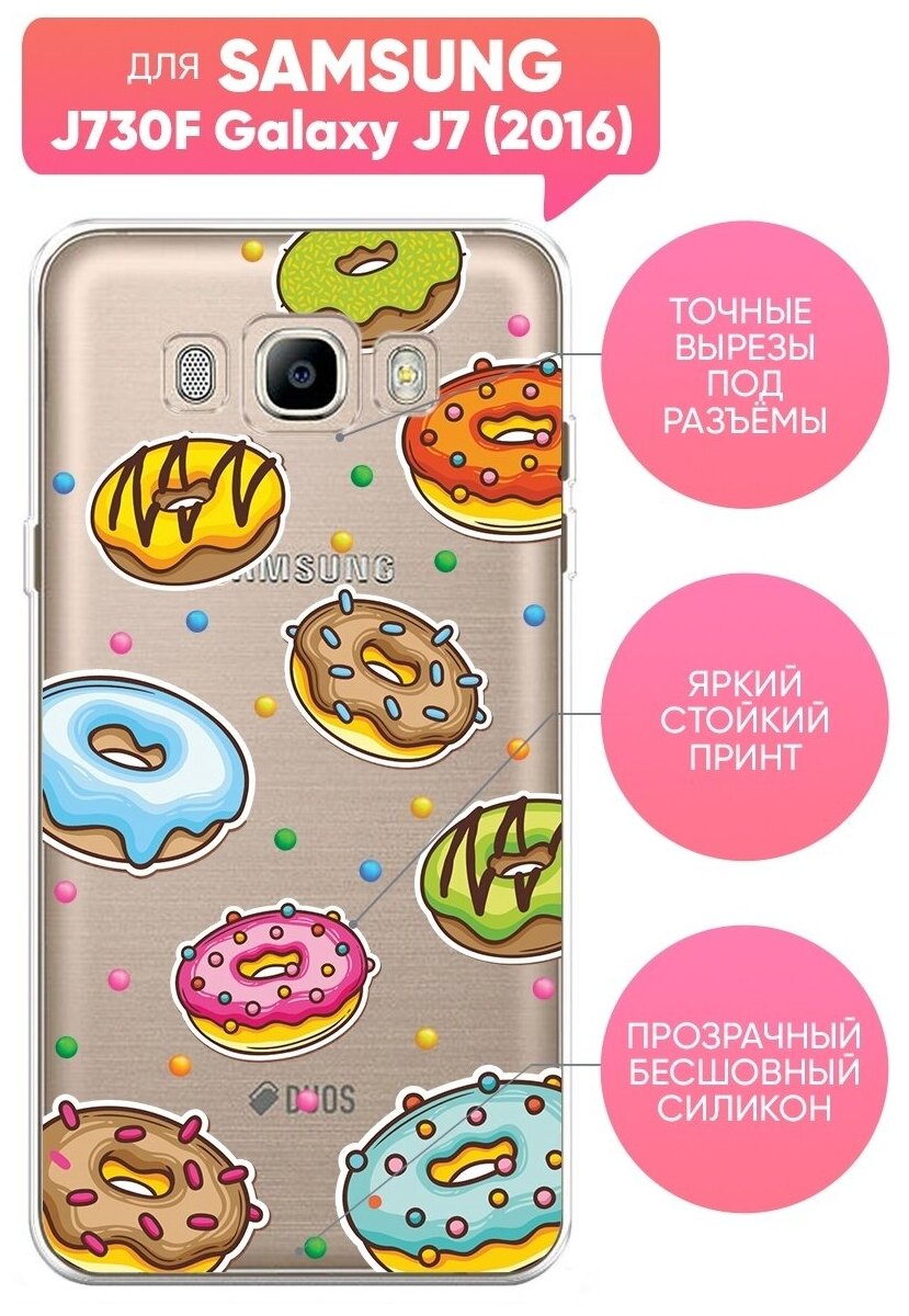 Чехол (накладка) Vixion силиконовый для Samsung Galaxy J7 (2016) / Самсунг Галакси J7 (2016) Пончики