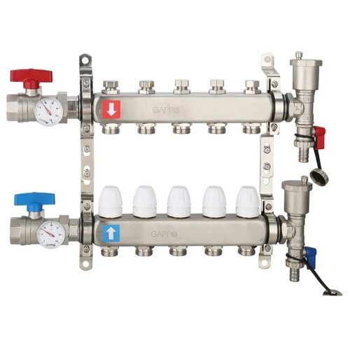 Коллектор регулируемый с запорными клапанами Gappo G426.5 5вых. 1Х3/4 коллектор регулируемый с расходомерами gappo g422 12 12вых 1х3 4