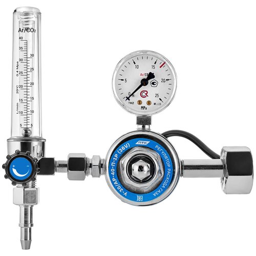 Регулятор расхода газа ПТК УЗО/АР40-П 00000029048 регулятор для углекислоты и аргона промтехкомплект у 30 арп 40 р кр2 с ротаметром и встроенным подогревателем 36v