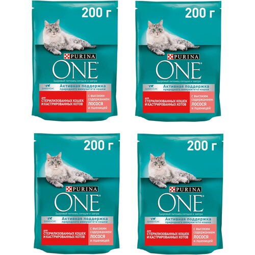 Сухой корм Purina ONE для стерилизованных кошек и кастрированных котов, с высоким содержанием лосося и пшеницей 200 г х 4 шт