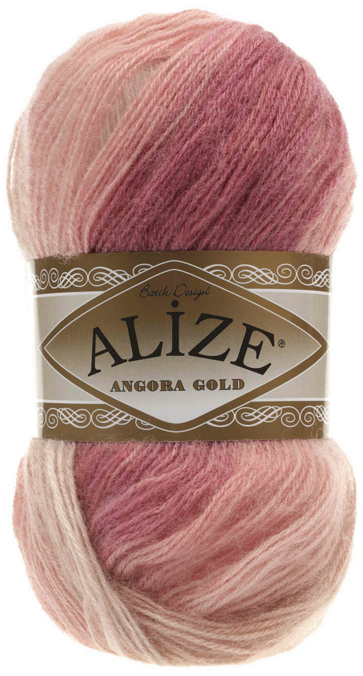 Пряжа Alize Angora Gold Batik розовый-брусника-кремовый (5652), 80%акрил/20%шерсть, 550м, 100г, 1шт