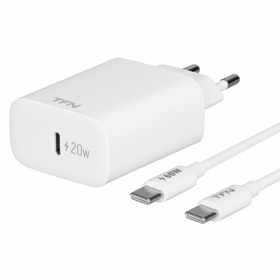 Зарядное устройство TFN USB Type-C 20 Вт, с кабелем USB Type-C, белое